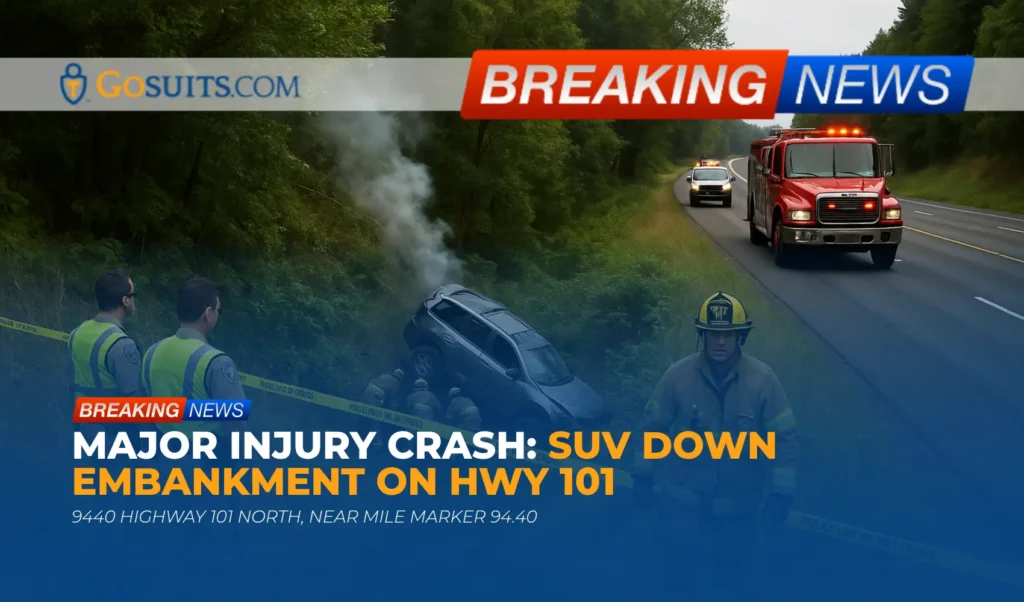 Major Injury Crash: SUV Down Embankment on Hwy 101