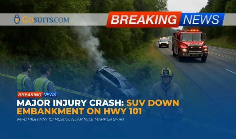 Major Injury Crash: SUV Down Embankment on Hwy 101