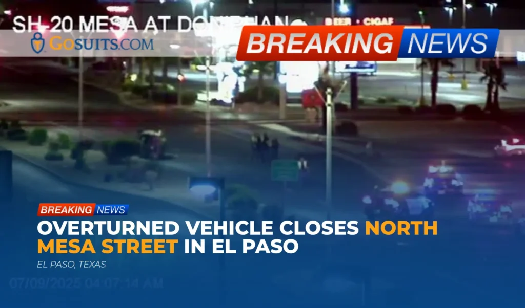 Overturned Vehicle Closes North Mesa Street in El Paso