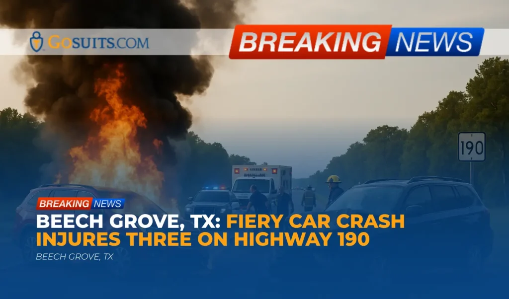Beech Grove, TX: Fiery Car Crash Injures Three on Highway 190
