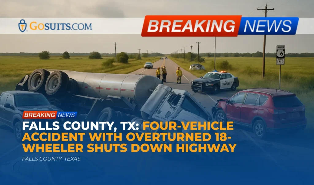 Falls County, TX: Four-Vehicle Accident with Overturned 18-Wheeler Shuts Down Highway