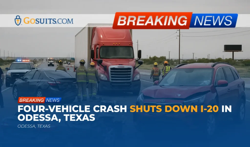 Four-Vehicle Crash Shuts Down I-20 in Odessa, Texas