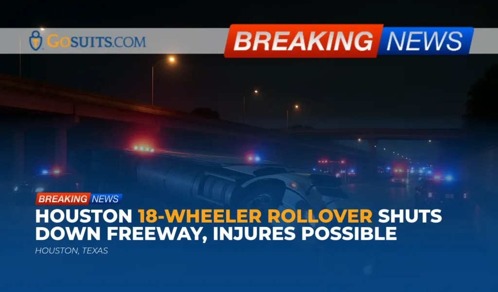 Houston 18-Wheeler Rollover Shuts Down Freeway, Injures Possible