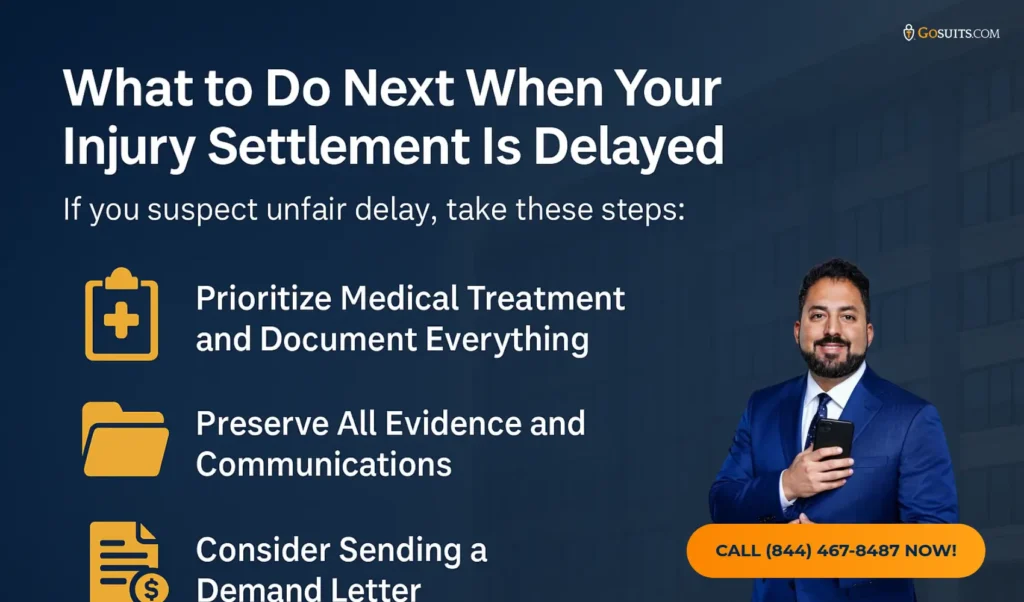 Injury Settlement Delayed in California? What to Do | GoSuits Infographic