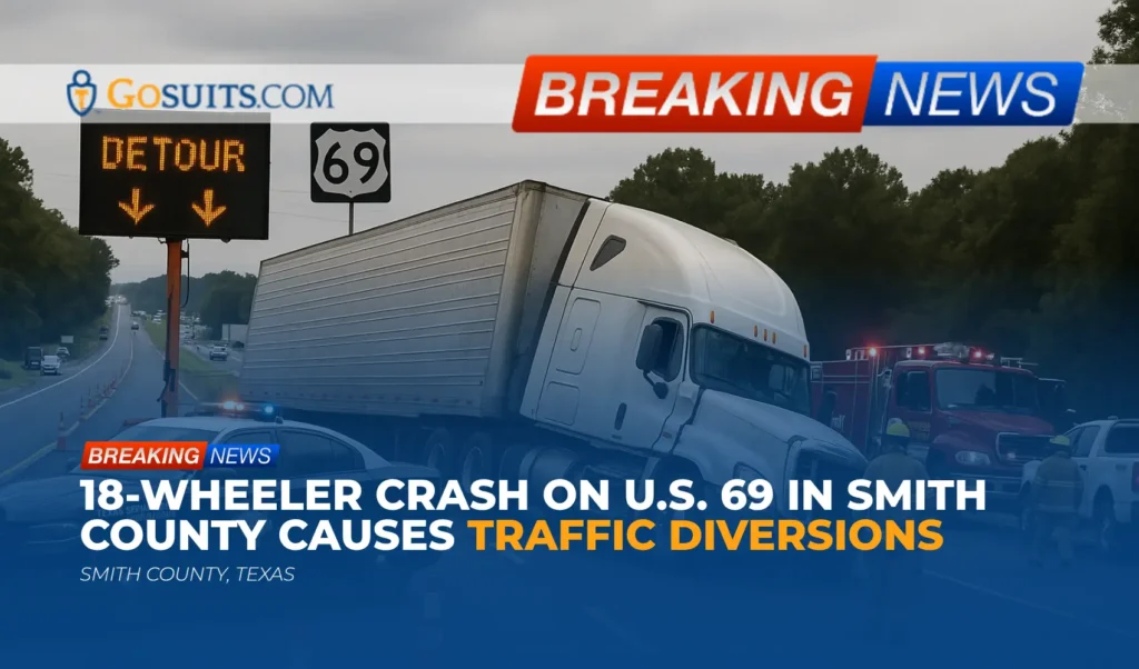 18-Wheeler Crash on U.S. 69 in Smith County Causes Traffic Diversions