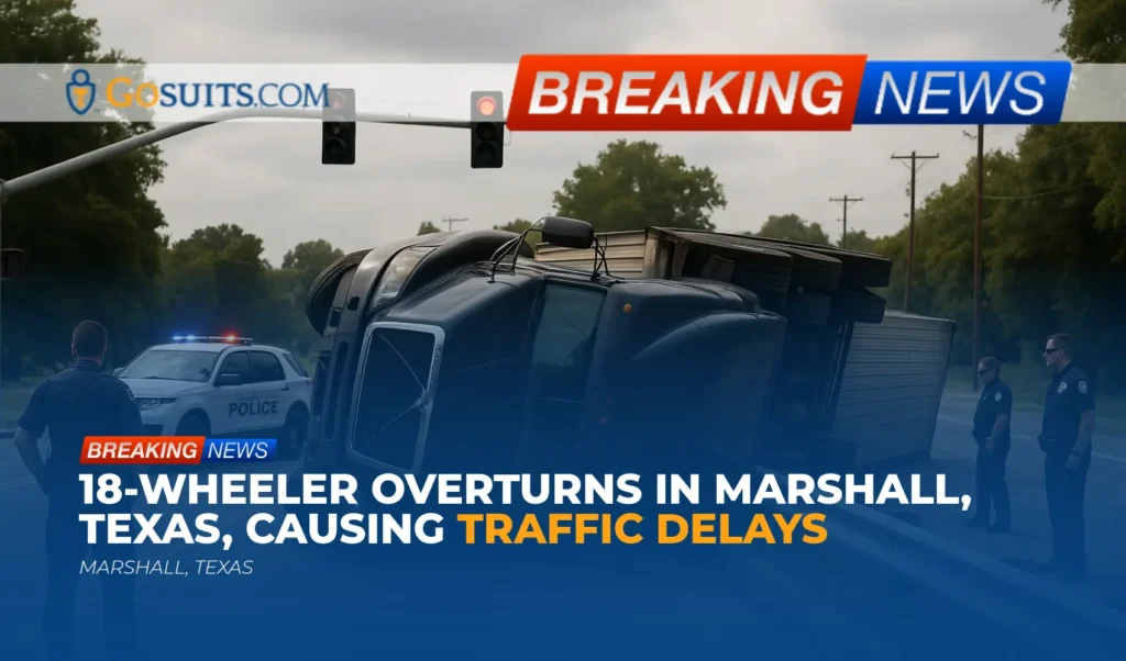 18-Wheeler Overturns in Marshall, Texas, Causing Traffic Delays