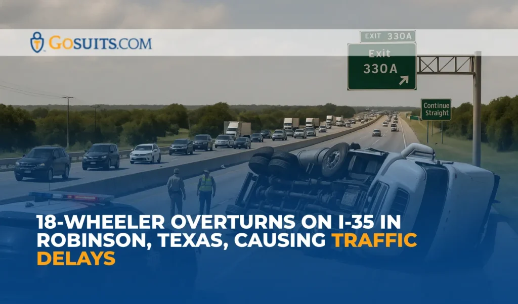 18-Wheeler Overturns on I-35 in Robinson, Texas, Causing Traffic Delays