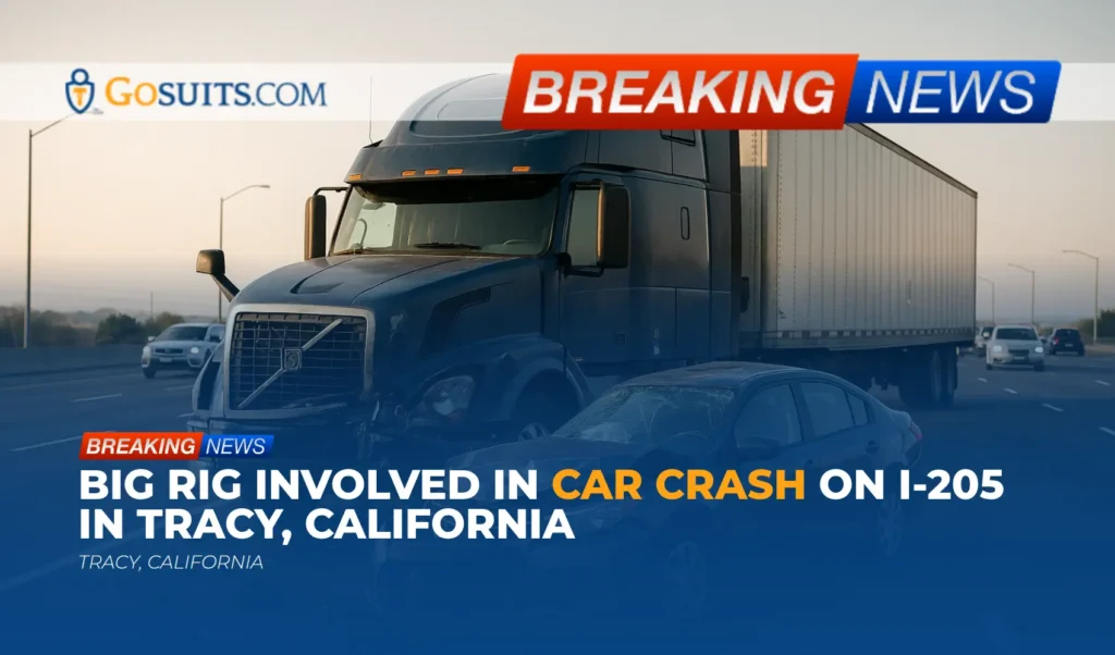 Big Rig Involved in Car Crash on I-205 in Tracy, California