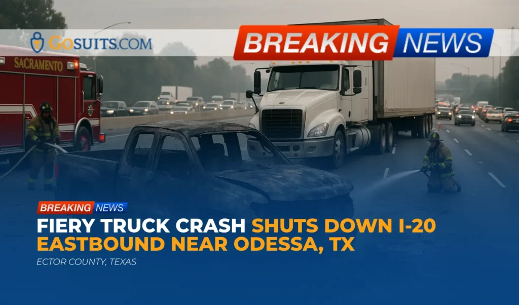 Fiery Truck Crash Shuts Down I-20 Eastbound Near Odessa, TX