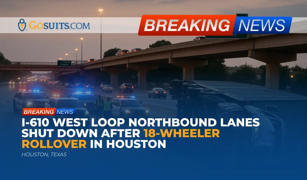I-610 West Loop Northbound Lanes Shut Down After 18-Wheeler Rollover in Houston