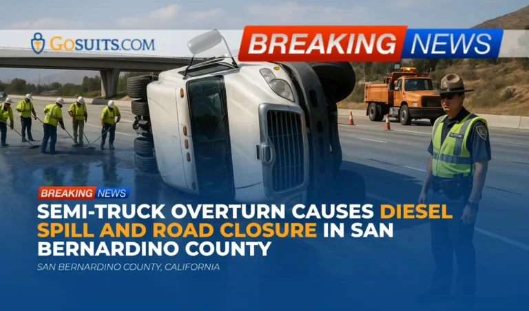 Semi-Truck Overturn Causes Diesel Spill and Road Closure in San Bernardino County