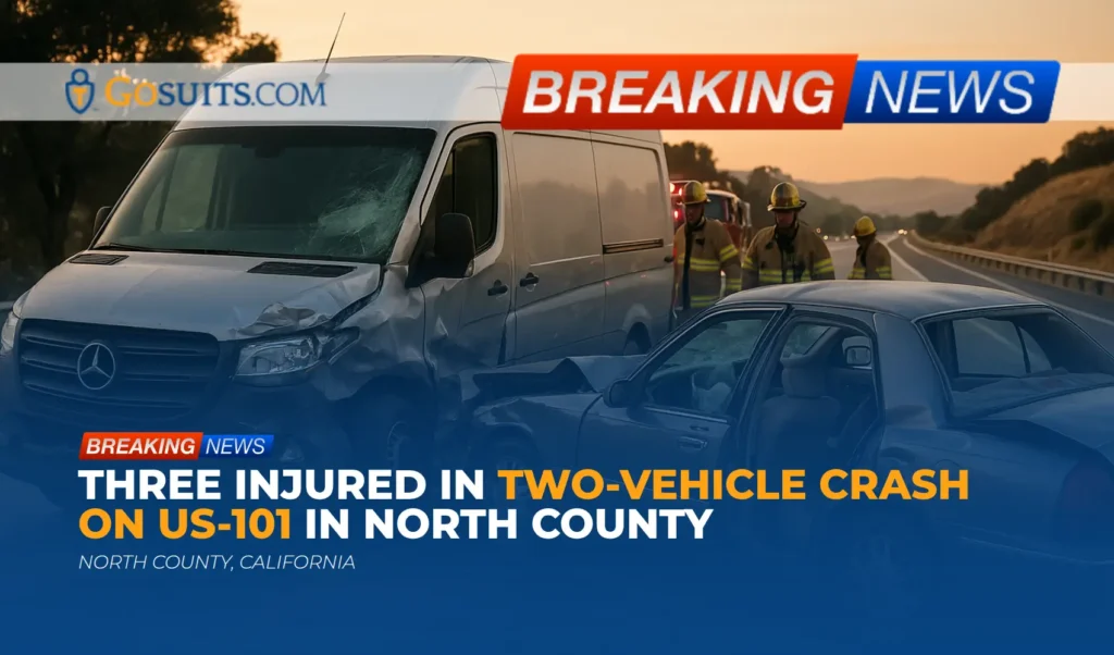 Three Injured in Two-Vehicle Crash on US-101 in North County