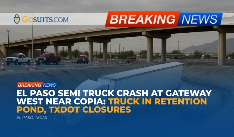 El Paso Semi Truck Crash at Gateway West Near Copia: Truck in Retention Pond, TxDOT Closures