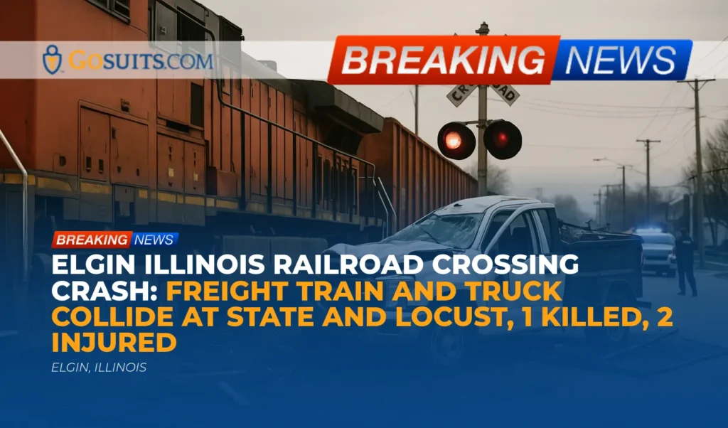 Elgin Illinois Railroad Crossing Crash: Freight Train and Truck Collide at State and Locust, 1 Killed, 2 Injured
