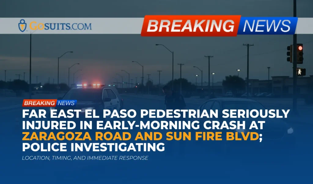 Far East El Paso Pedestrian Seriously Injured in Early-Morning Crash at Zaragoza Road and Sun Fire Blvd; Police Investigating