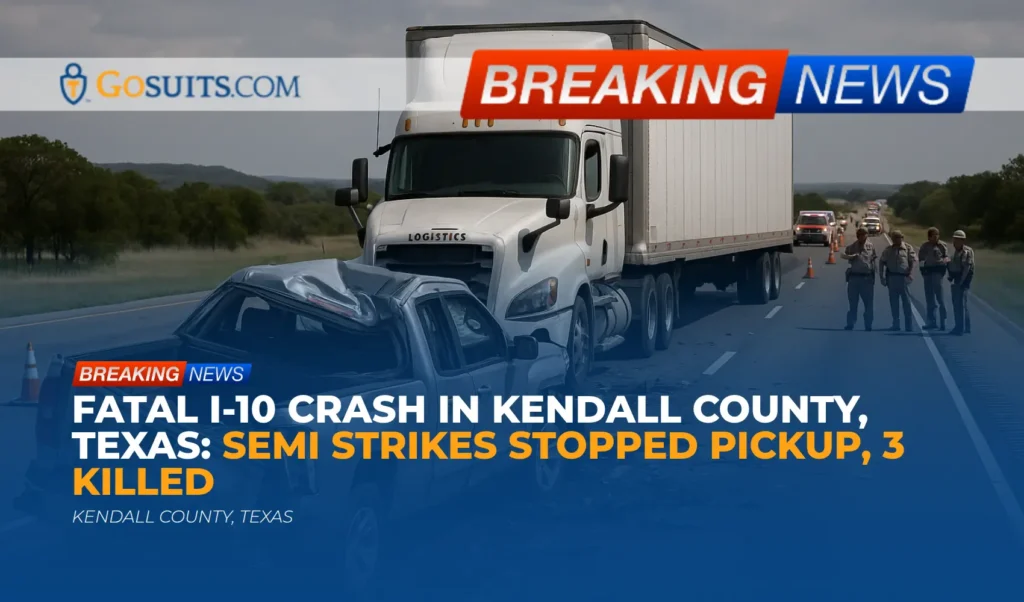 Fatal I-10 Crash in Kendall County, Texas: Semi Strikes Stopped Pickup, 3 Killed