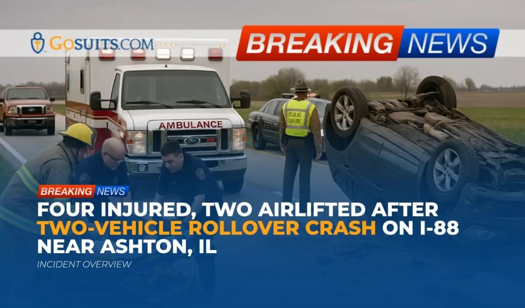 Four Injured, Two Airlifted After Two-Vehicle Rollover Crash on I-88 Near Ashton, IL