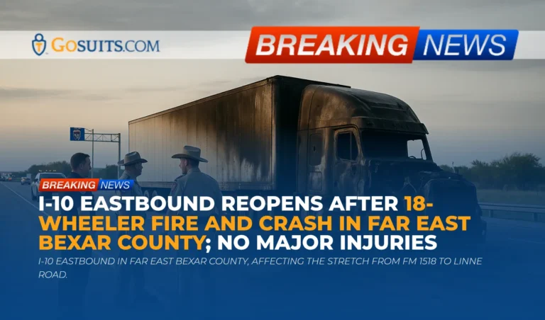 I-10 Eastbound Reopens After 18-Wheeler Fire and Crash in Far East Bexar County; No Major Injuries