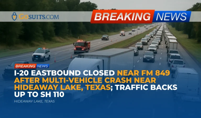 I-20 Eastbound Closed Near FM 849 After Multi-Vehicle Crash Near Hideaway Lake, Texas; Traffic Backs Up to SH 110