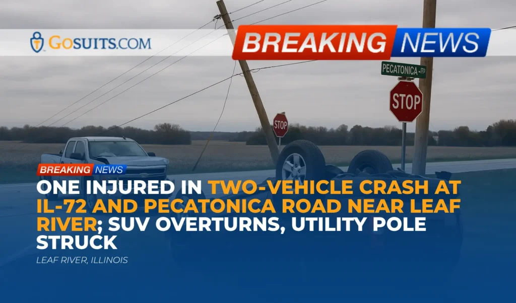 One Injured in Two‑Vehicle Crash at IL‑72 and Pecatonica Road Near Leaf River; SUV Overturns, Utility Pole Struck