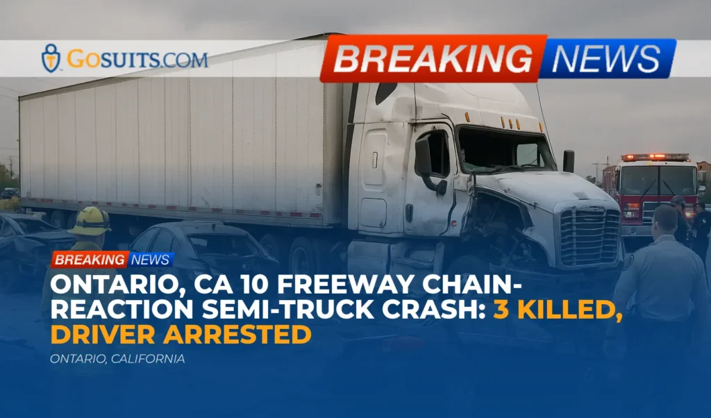 Ontario, CA 10 Freeway Chain-Reaction Semi-Truck Crash: 3 Killed, Driver Arrested