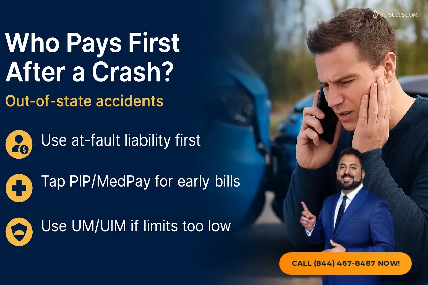 Out-of-State Driver Accident Insurance: Who Pays? | GoSuits Infographic