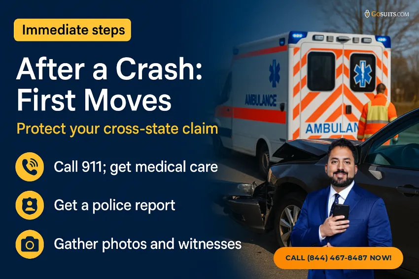 Out-of-State Driver Accident Insurance: Who Pays? | GoSuits Infographic