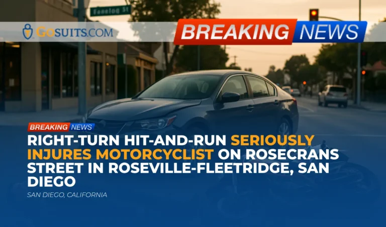 Right-Turn Hit-and-Run Seriously Injures Motorcyclist on Rosecrans Street in Roseville-Fleetridge, San Diego