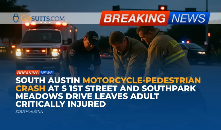 South Austin Motorcycle-Pedestrian Crash at S 1st Street and Southpark Meadows Drive Leaves Adult Critically Injured
