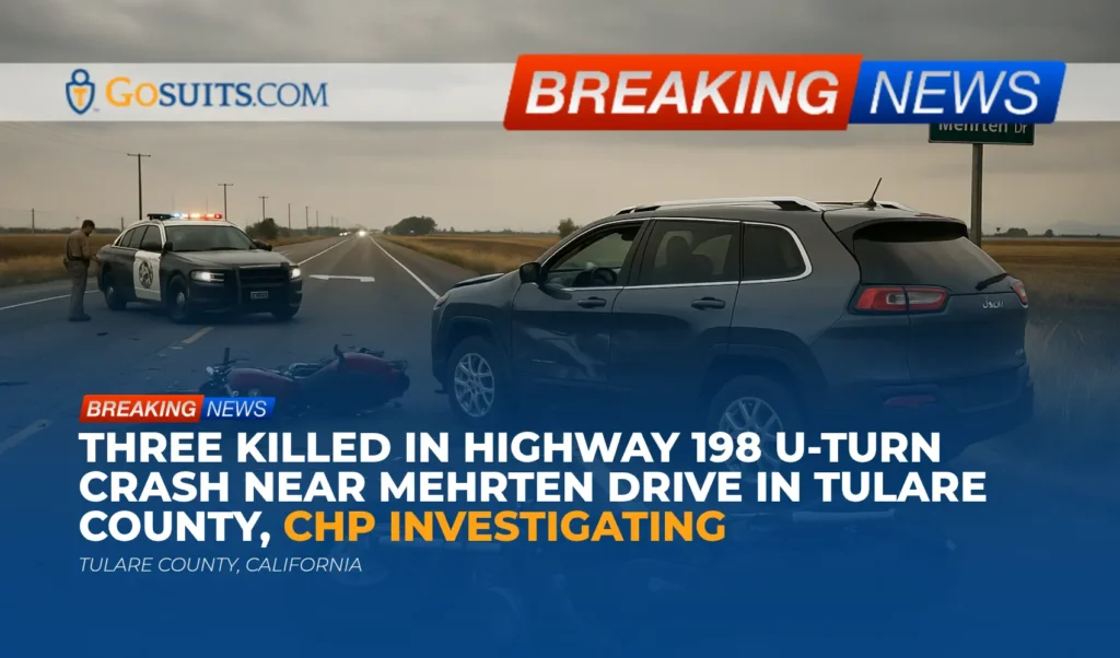 Three Killed in Highway 198 U-Turn Crash Near Mehrten Drive in Tulare County, CHP Investigating