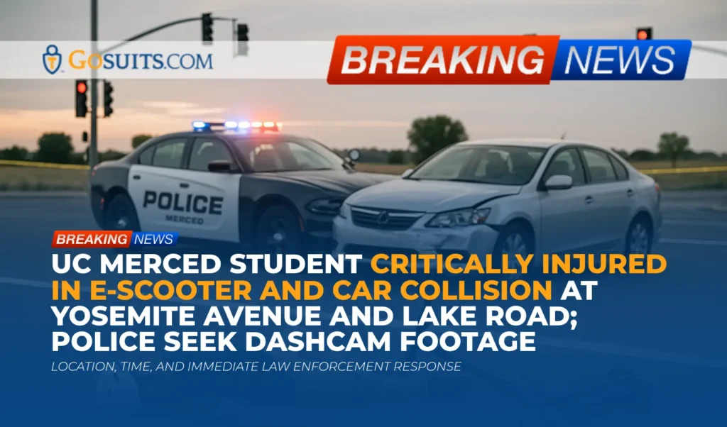 UC Merced Student Critically Injured in E-scooter and Car Collision at Yosemite Avenue and Lake Road; Police Seek Dashcam Footage