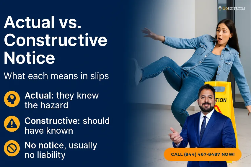 Constructive vs. Actual Notice in Premises Liability | GoSuits Infographic