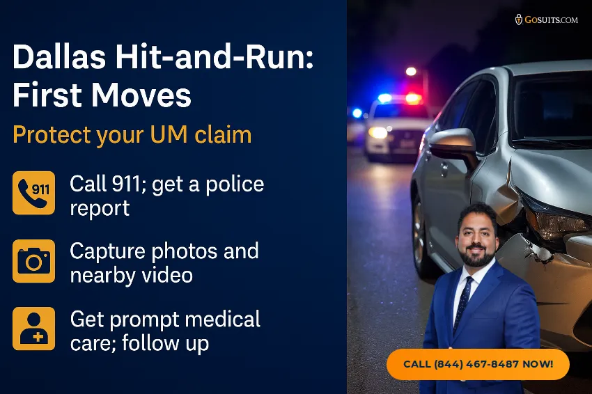 Dallas Hit-and-Run: Made Whole Doctrine & UM Claims | GoSuits Infographic