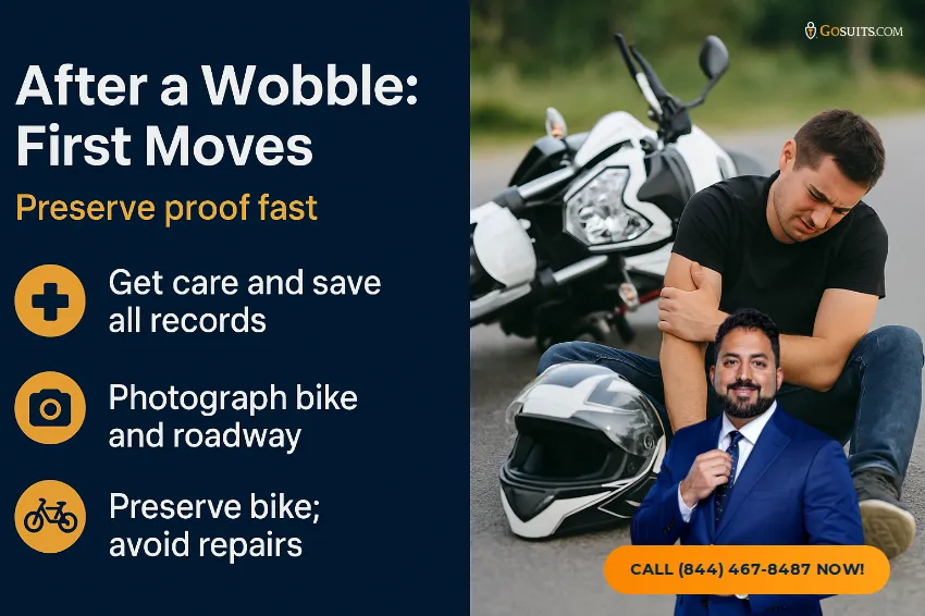 Wobble (Tank Slapper) Crash — What It Is & How Liability Is Determined | GoSuits Infographic