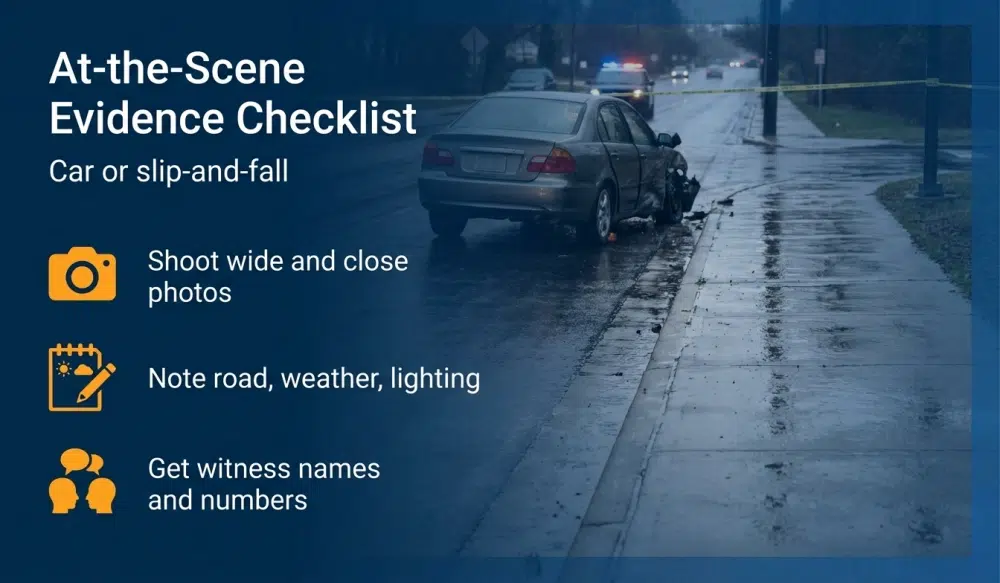 At-the-Scene Evidence Checklist — Car or slip-and-fall