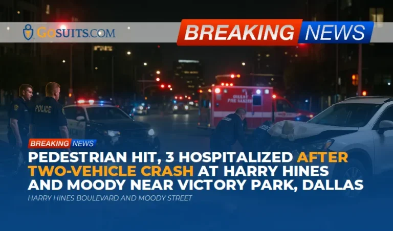 Pedestrian Hit, 3 Hospitalized After Two-Vehicle Crash at Harry Hines and Moody Near Victory Park, Dallas