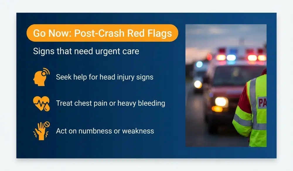 Infographic: Go Now: Post-Crash Red Flags — Signs that need urgent care
