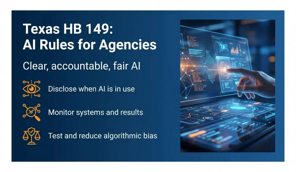 Texas HB 149: AI Rules for Agencies — Clear, accountable, fair AI; disclose use, monitor systems, reduce bias