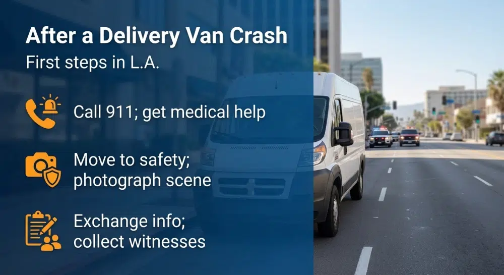 After a Delivery Van Crash — First steps in L.A.: Call 911; move to safety; photograph scene