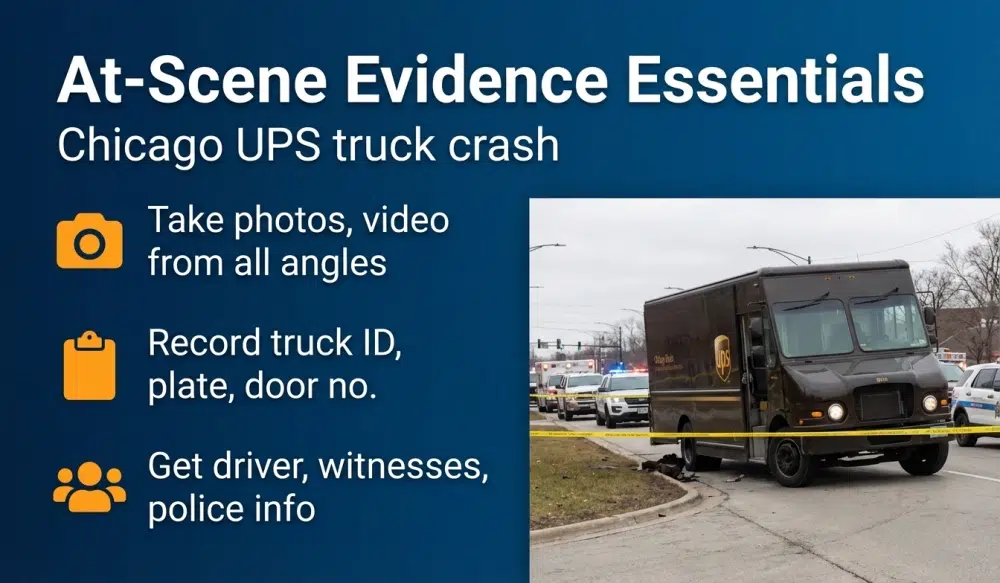 At-Scene Evidence Essentials - Chicago UPS truck crash infographic