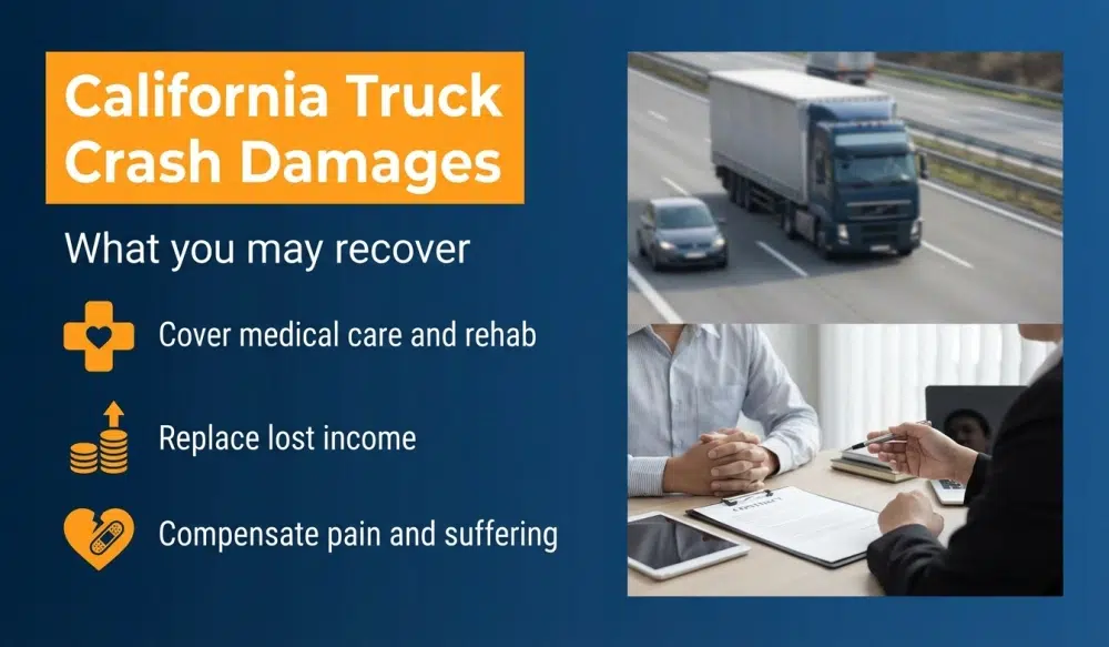 California Truck Crash Damages: medical care and rehab, lost income, pain and suffering