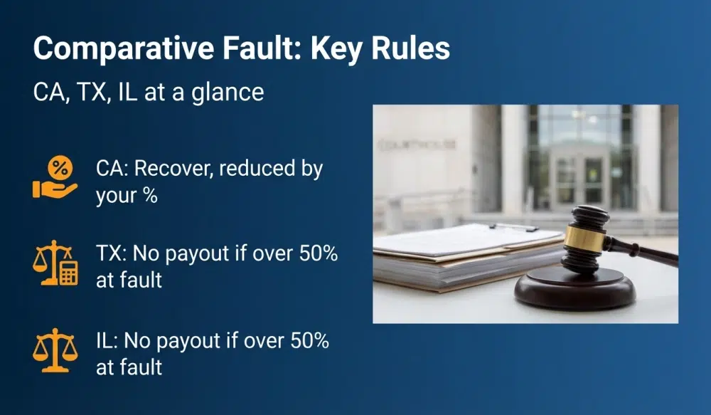 Comparative Fault: Key Rules — CA, TX, IL at a glance