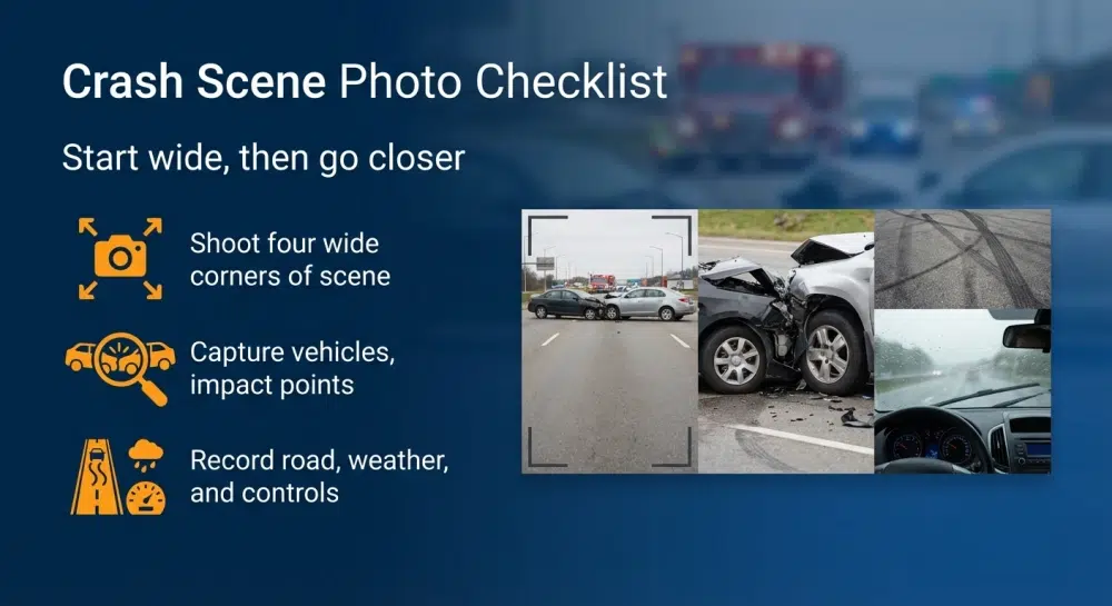 Crash Scene Photo Checklist — Start wide, then go closer