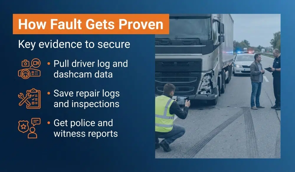 How Fault Gets Proven infographic — Key evidence to secure