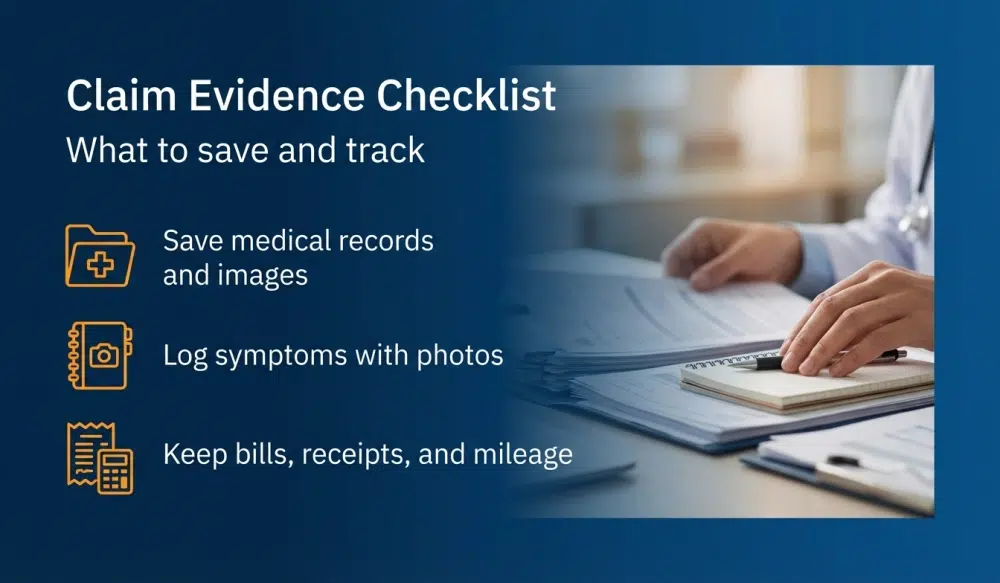 Infographic: Claim Evidence Checklist — What to save and track