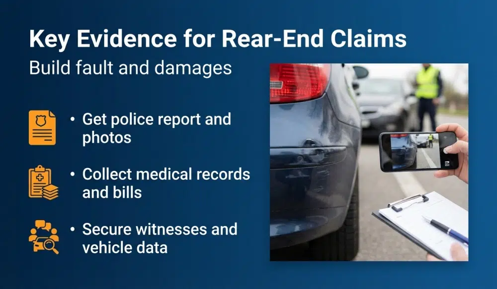 Key Evidence for Rear-End Claims infographic