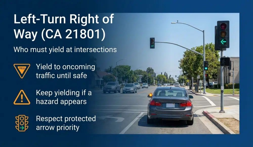 Left-Turn Right of Way (CA 21801) - Who must yield at intersections