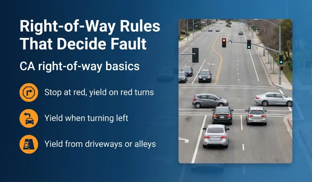 Right-of-Way Rules That Decide Fault — CA right-of-way basics