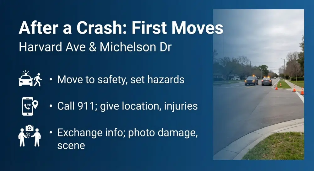 After a Crash: First Moves — Harvard Ave & Michelson Dr