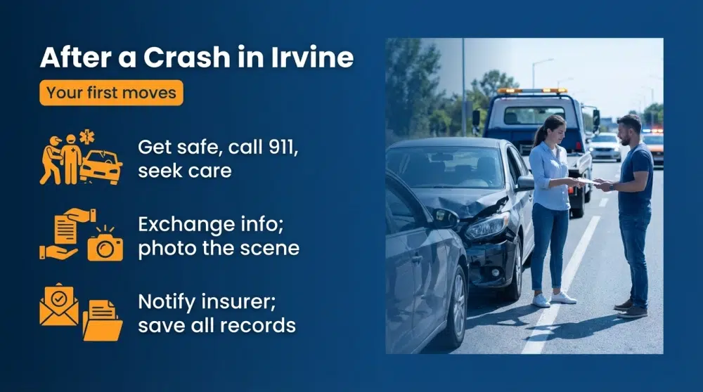 After a Crash in Irvine infographic - Your first moves